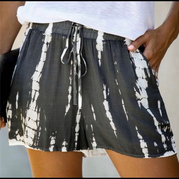 Pants - Tie Dye Grey/Blue front tie shorts.
